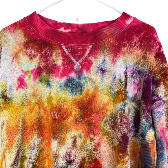 Handmade Tie Dye Sweatshirt Pullover Tunic Medium Oversized Sherpa Reversible - Picture 5 of 14